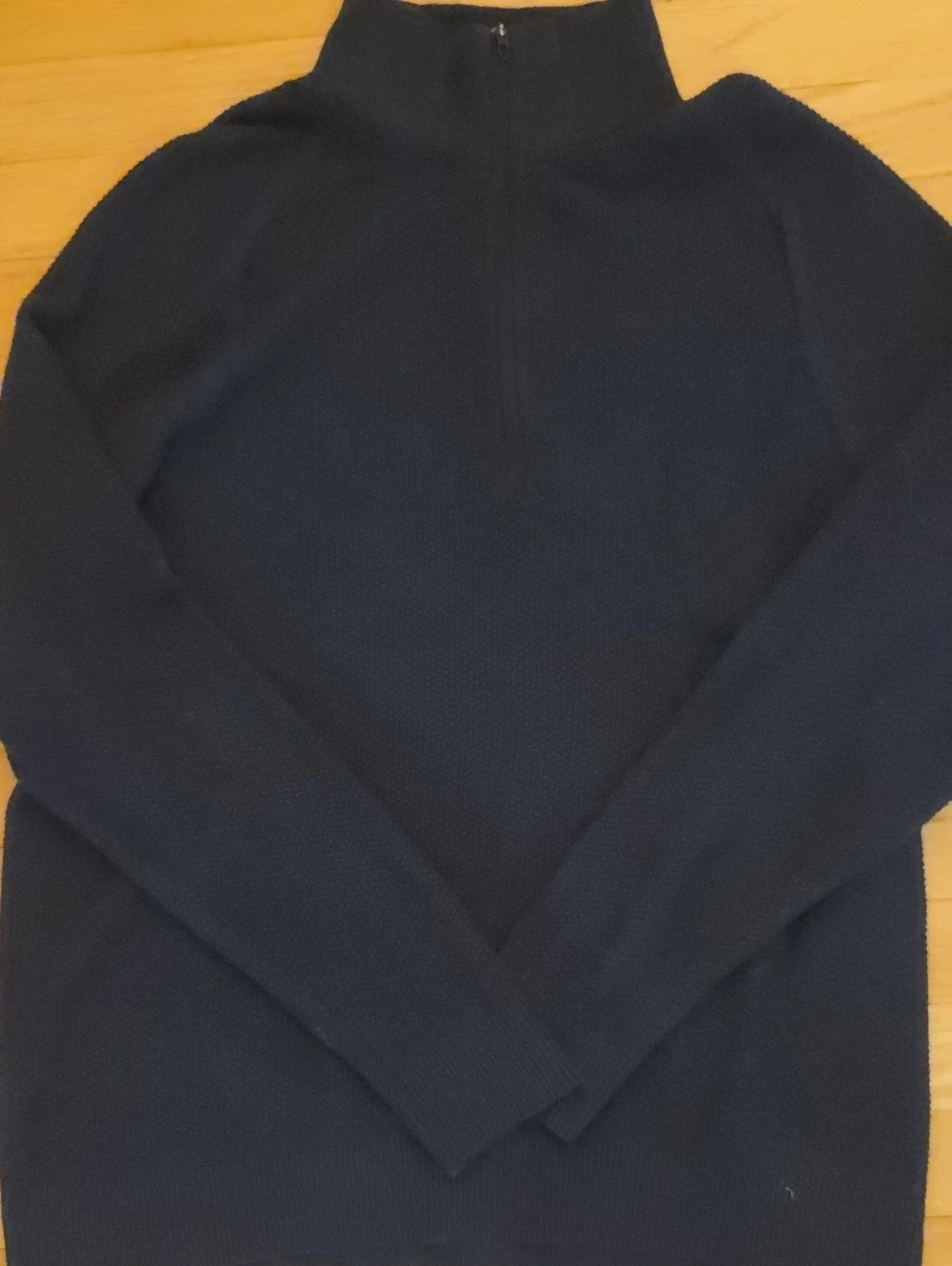 Lululemon Men Textured Knit Half Zip Sweater Navy Blue Medium 21" P2P - Picture 2 of 6